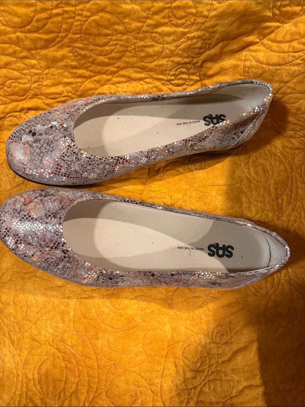 SAS Pink Snake-Print Flats